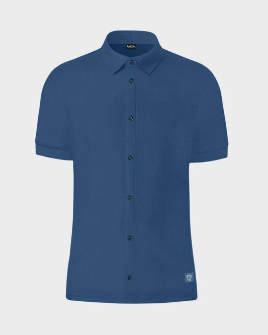 Camicia blu in piqué antimacchia