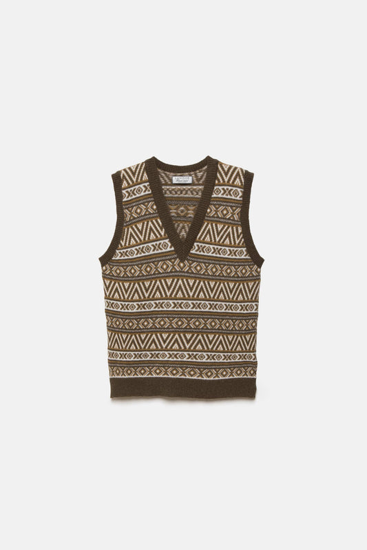 Gilet in maglia jacquard con scollo a V