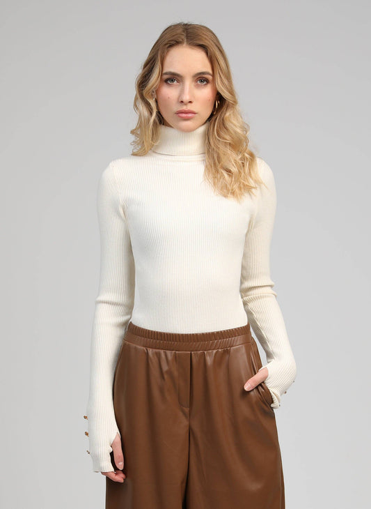 Maglione dolcevita a coste bianco sporco Natania