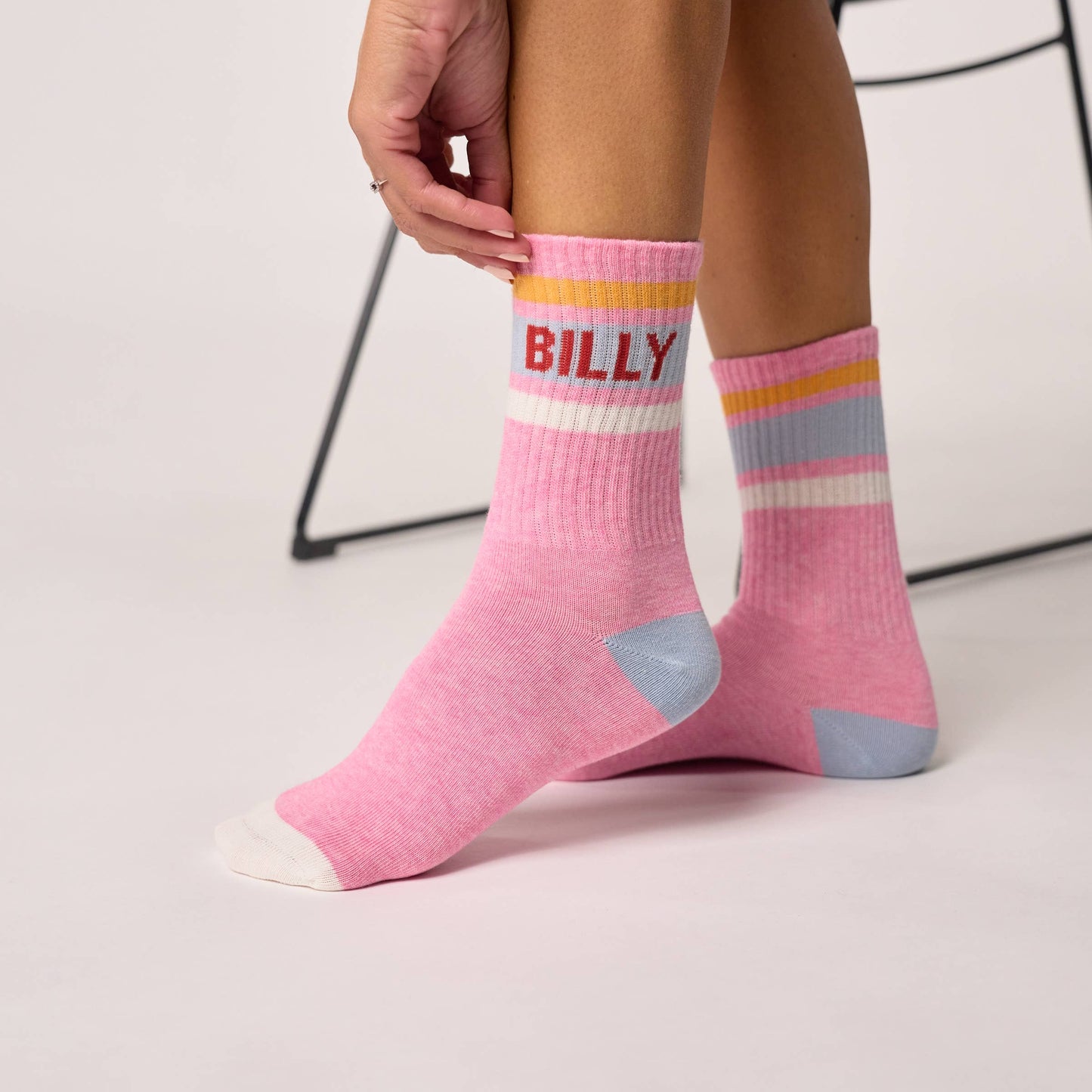 Calzini tennis rosa a righe con logo