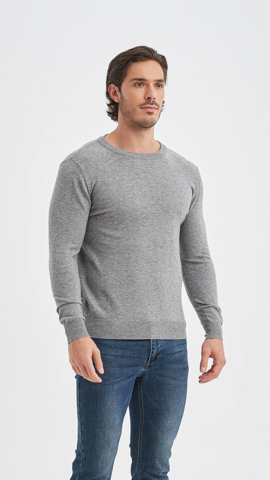 Maglione girocollo grigio effetto cashmere da uomo