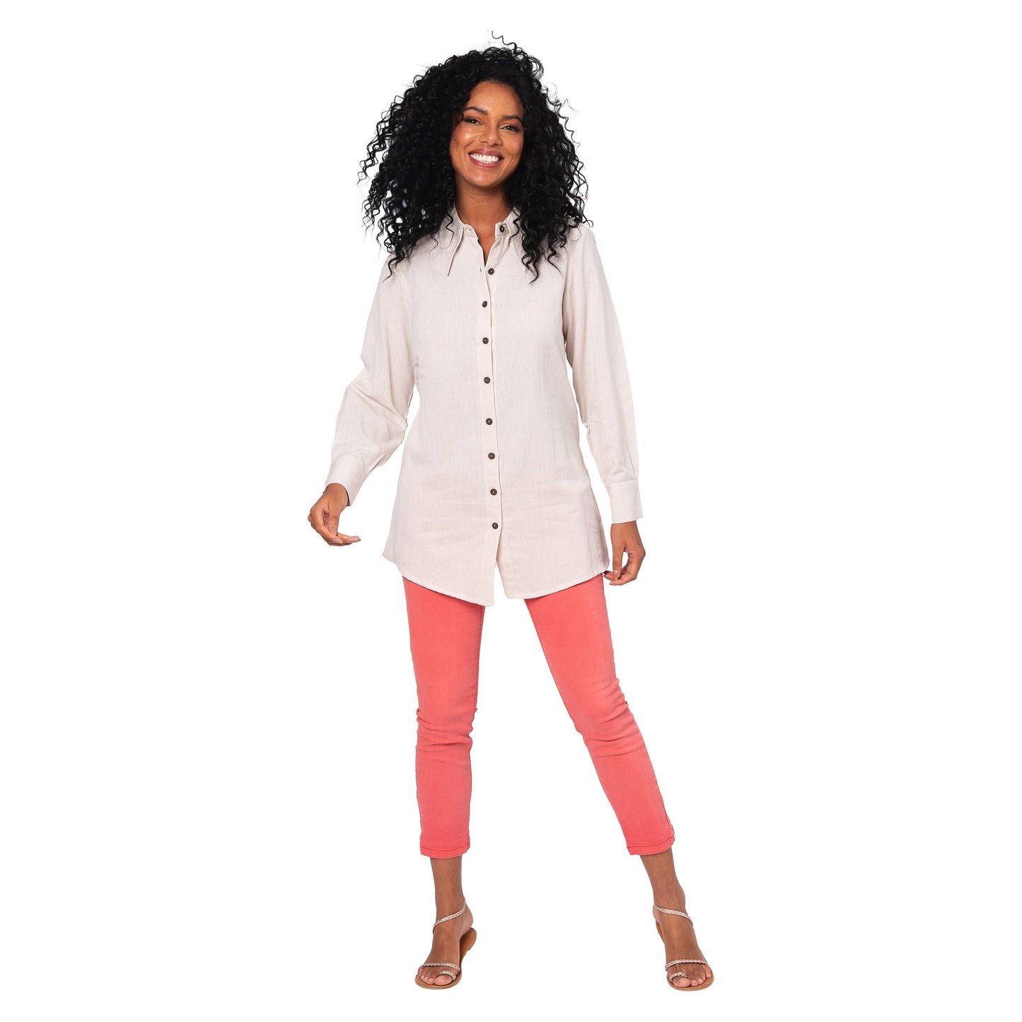 Camicia estiva in cotone e lino a manica lunga