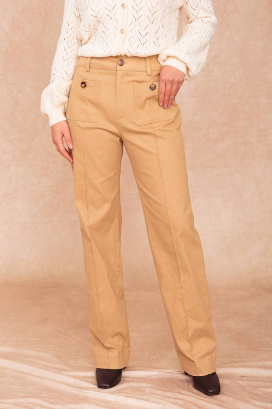 Pantaloni in cotone a vita alta con tasche applicate