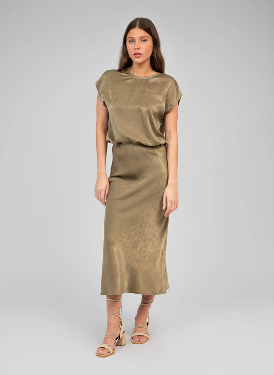 Top metallizzato kaki girocollo