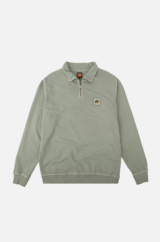 Maglione uomo con zip a un quarto tinto a pigmento verde salvia