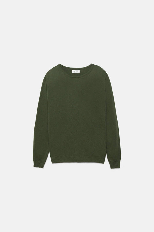 Maglione in maglia misto lana e cashmere verde con girocollo