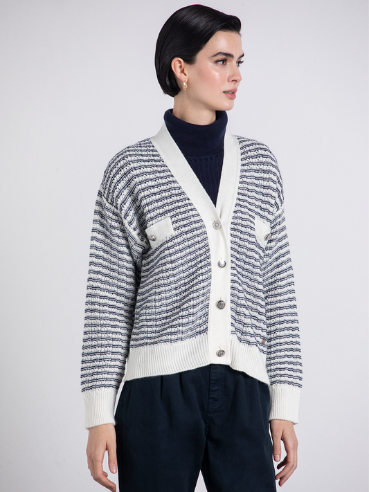 Cardigan in maglia bicolore a righe con bottoni