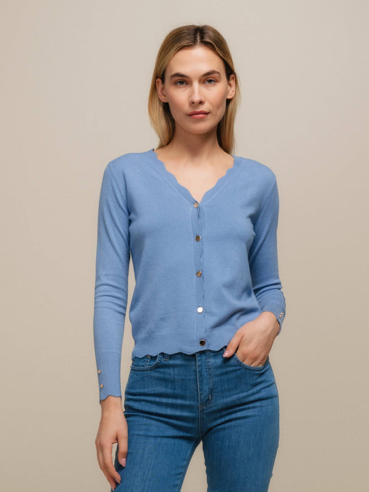Cardigan in maglia con scollo a V smerlato
