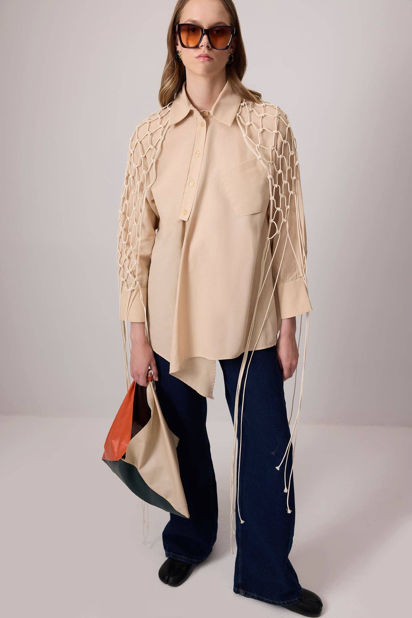 Tunica camicia asimmetrica beige