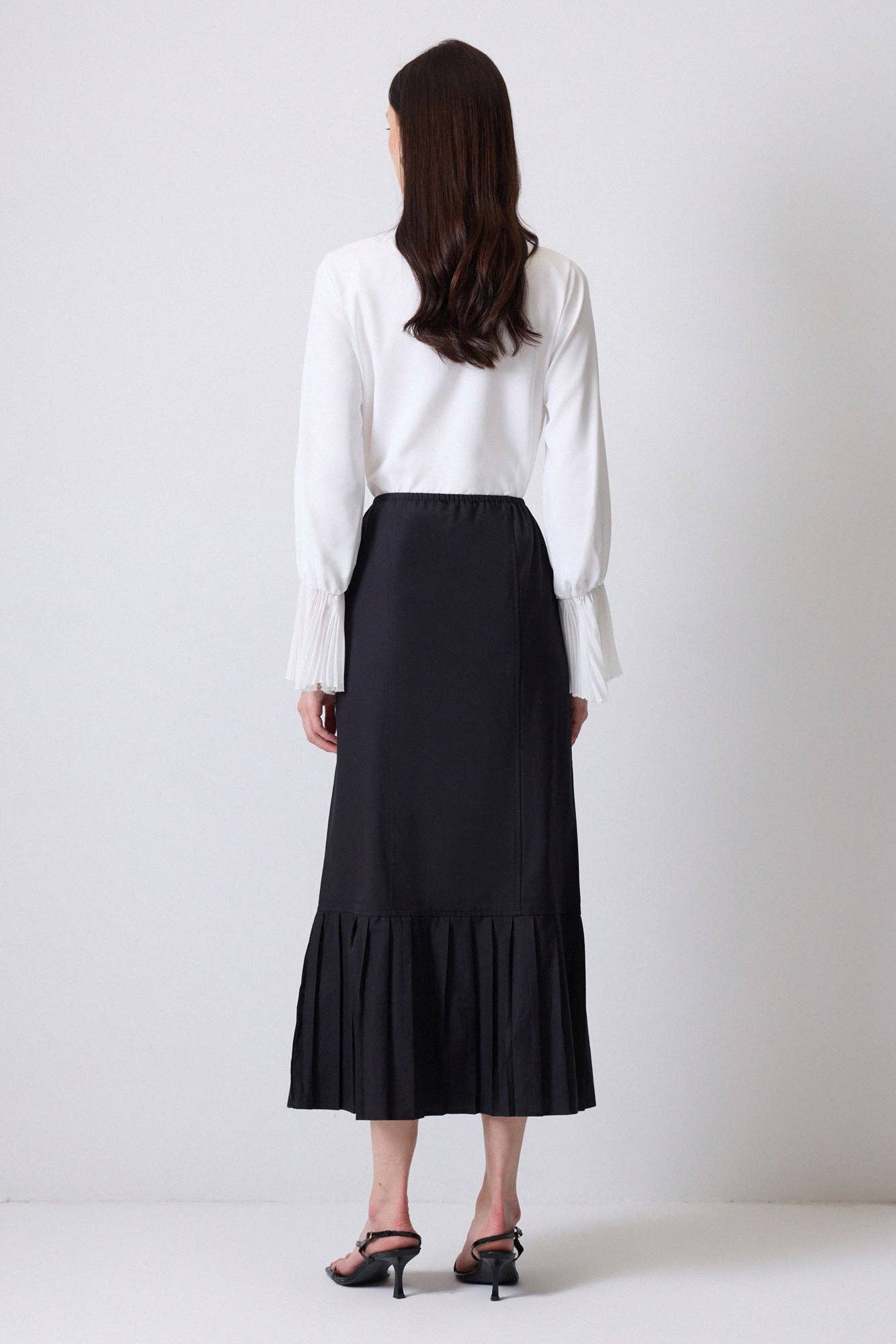 Gonna longuette plissettata con vita elasticizzata