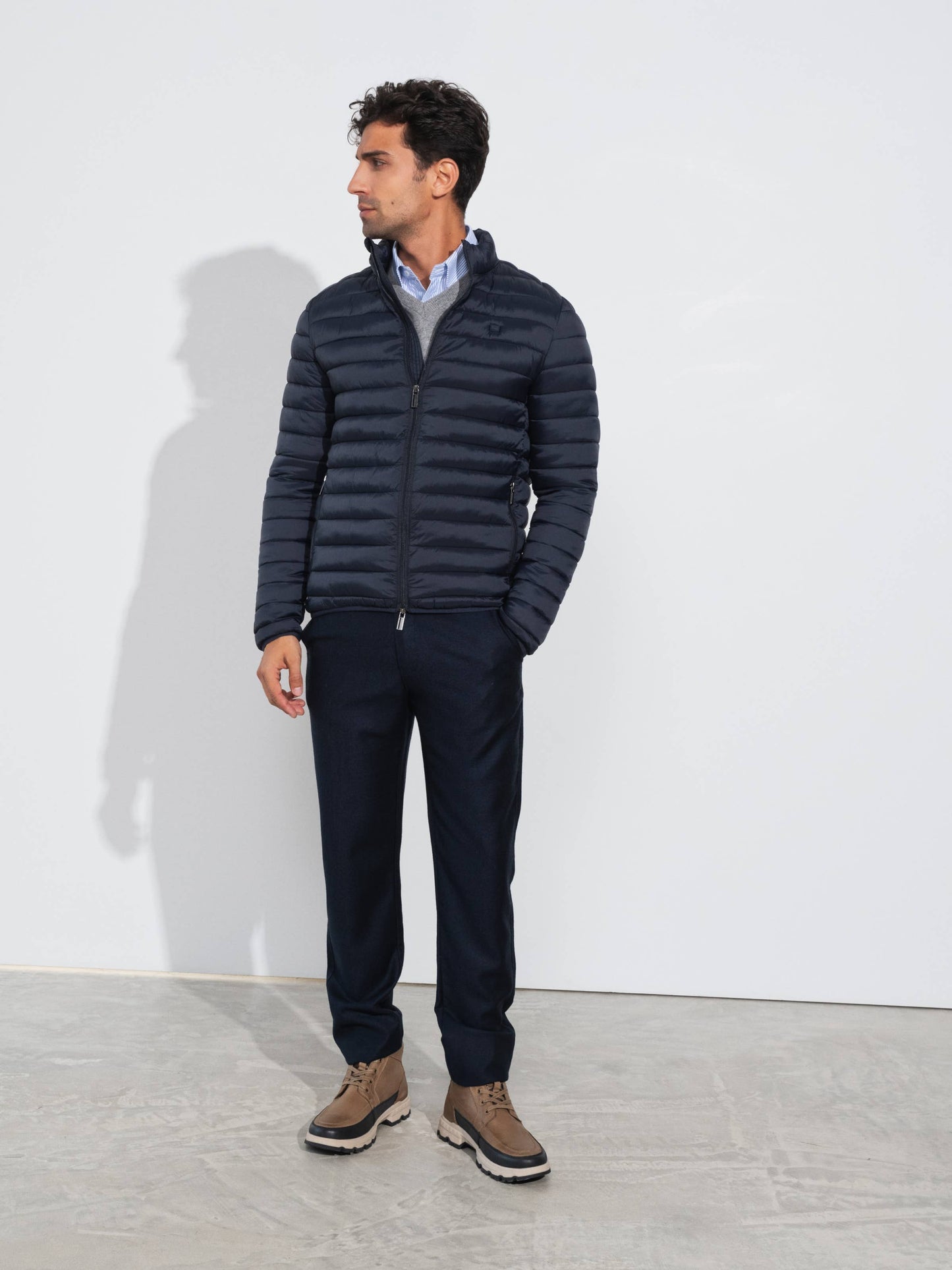 Giacca imbottita uomo in nylon con zip e collo alto