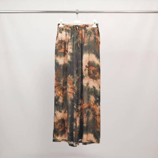 Pantaloni fluidi tie-dye in viscosa e seta