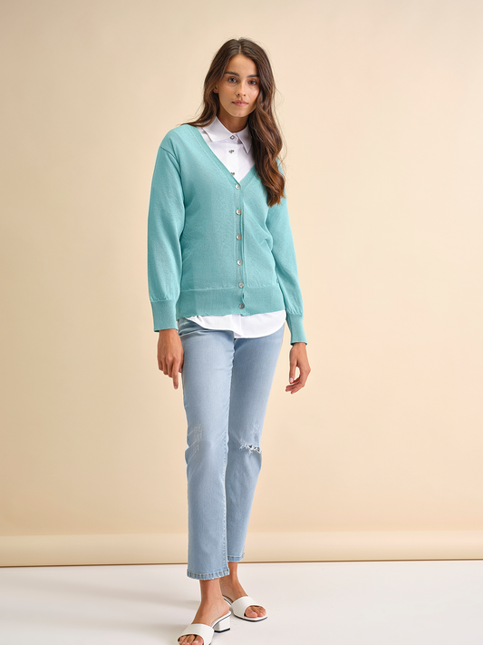 Cardigan bicolore in maglia