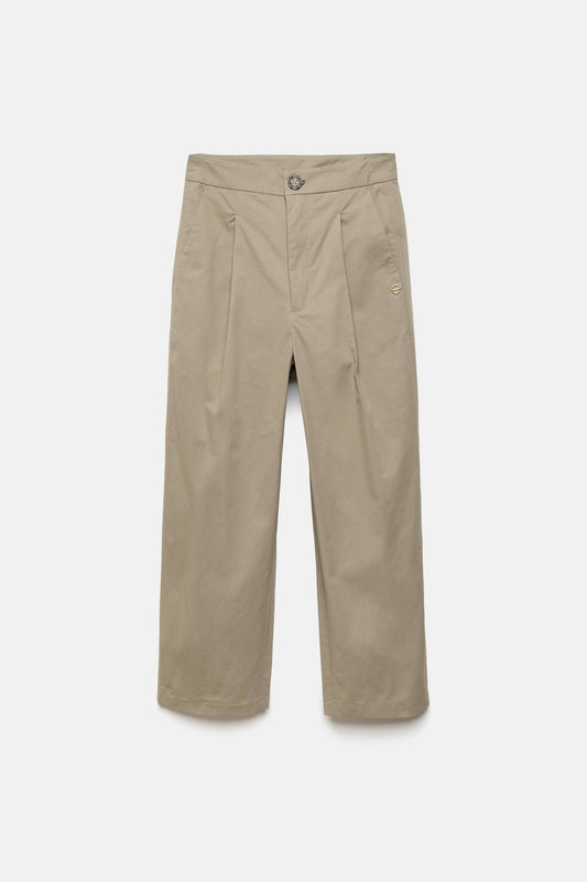 Pantaloni a sigaretta con pieghe in cotone