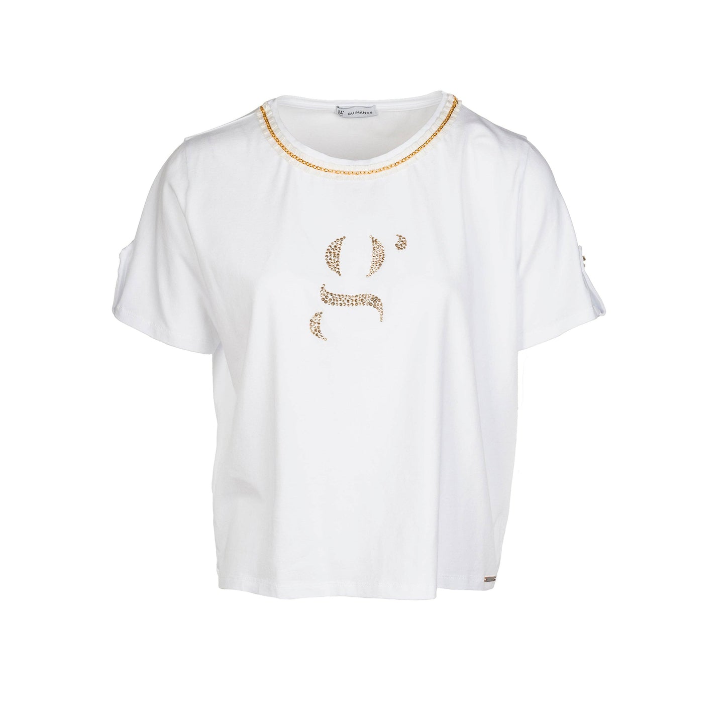T-shirt con applicazione G in strass