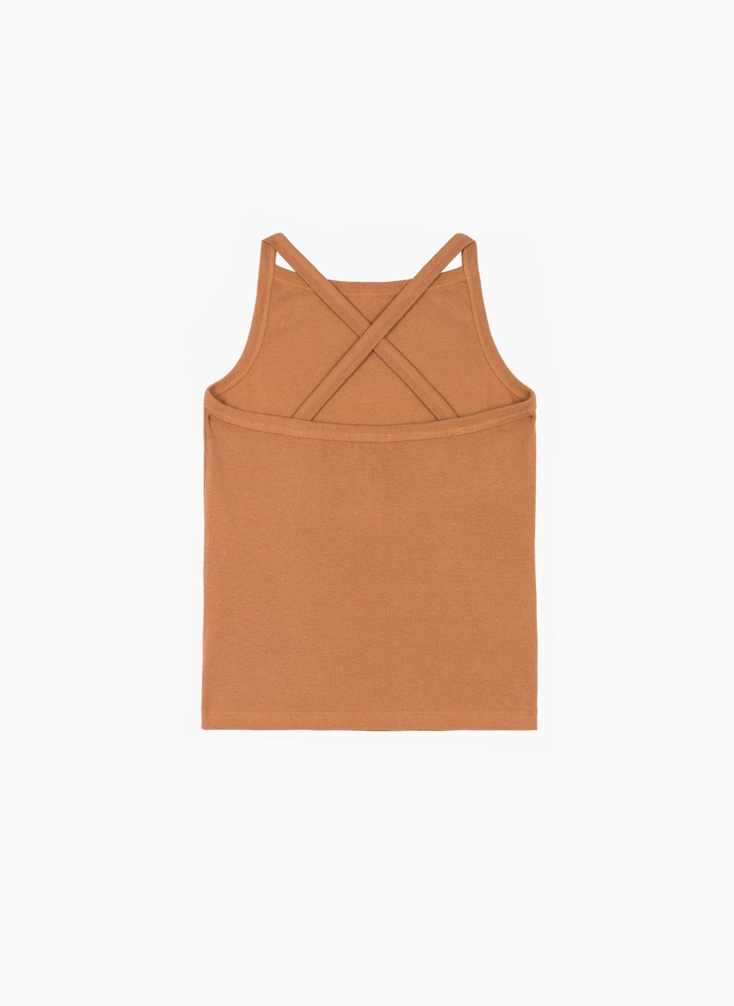 Top a costine Alambra caramello con spalline incrociate