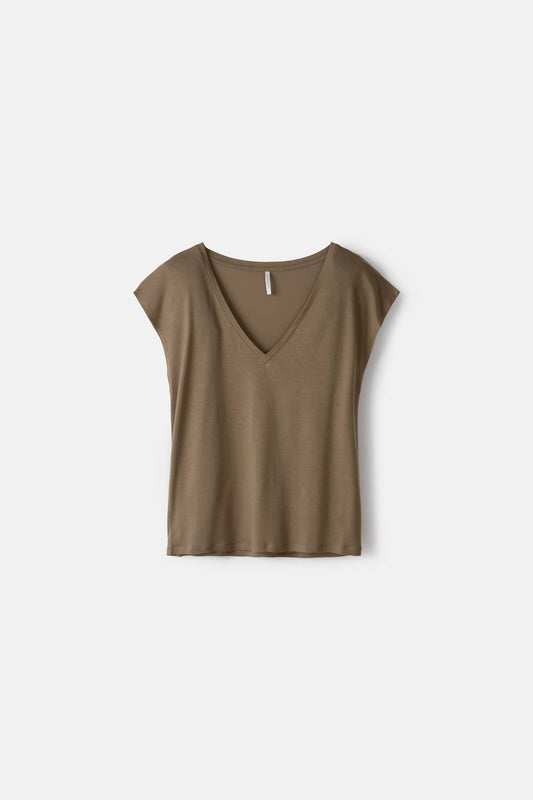 T-shirt in lyocell con scollo a V