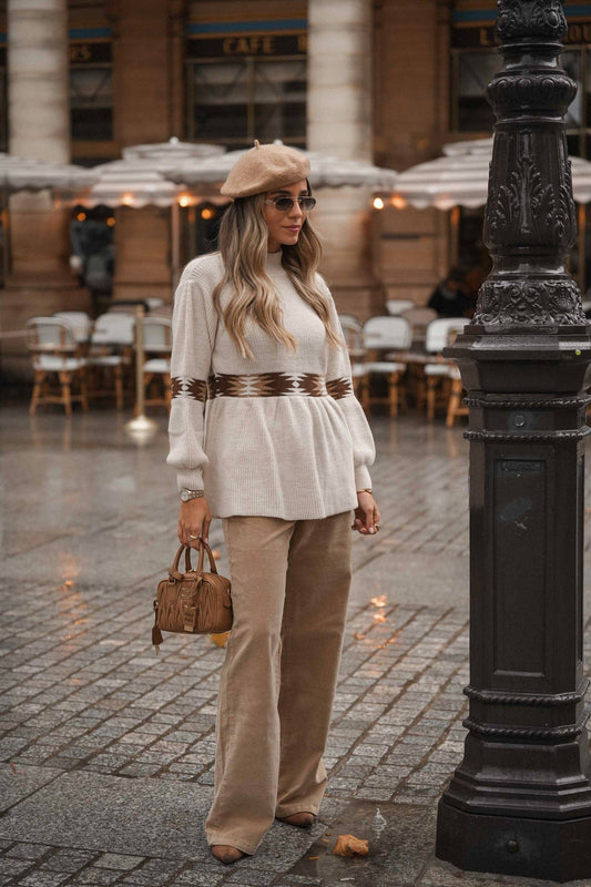 Maglione in maglia a coste con motivo jacquard