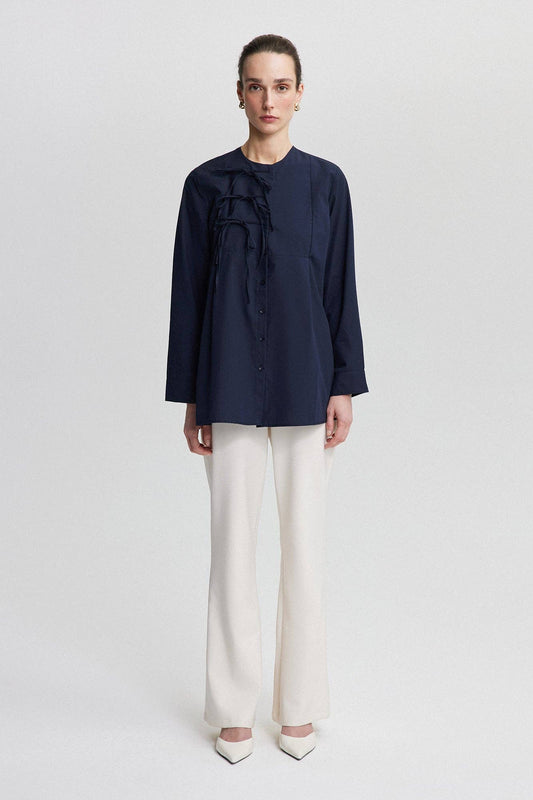 Camicia in popeline con dettaglio a nastro