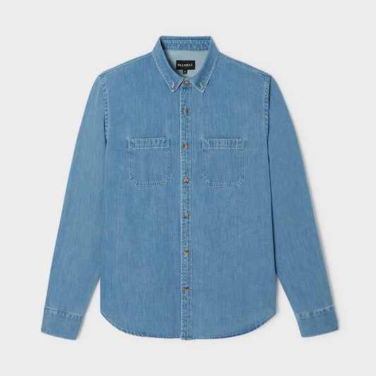 Camicia in denim leggero in cotone azzurro chiaro