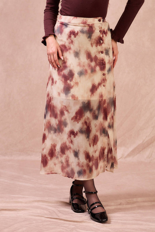 Gonna midi tie-dye con bottoni Josette