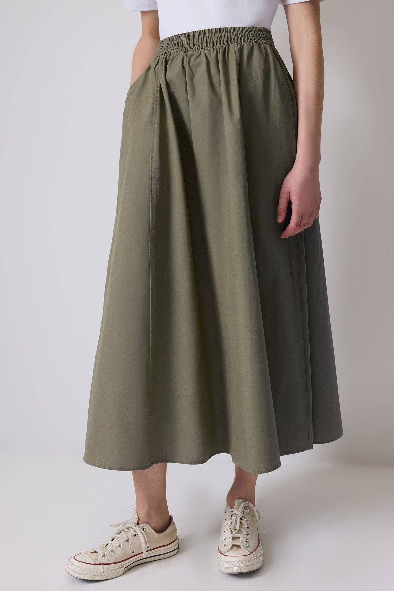 Gonna tessuta midi con vita elasticizzata