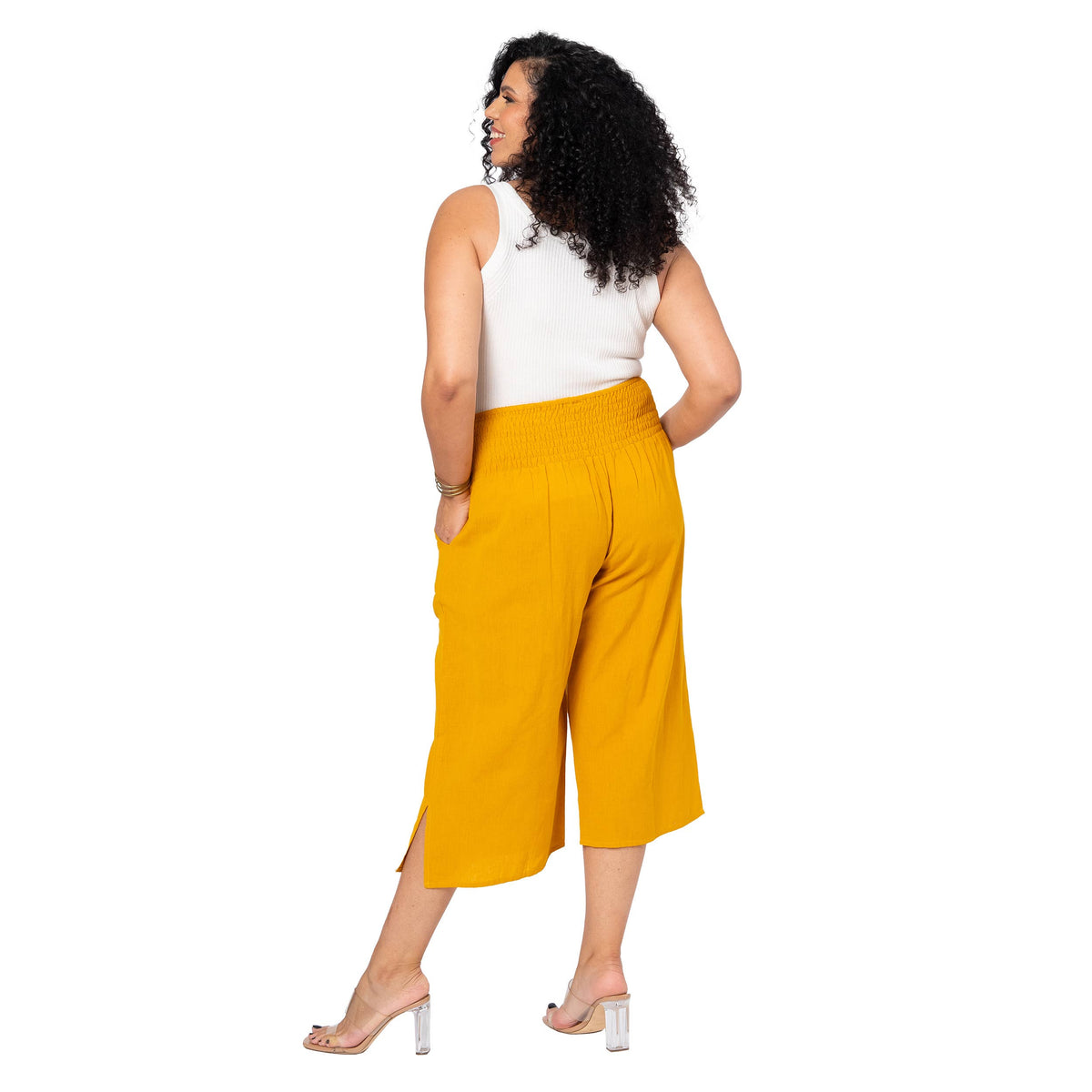Pantaloni culotte estivi in cotone e lino curvy