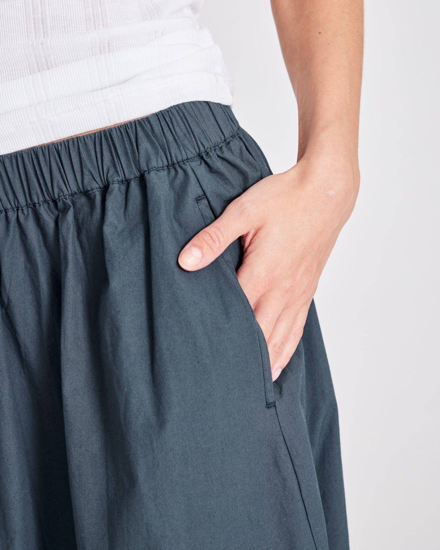 Gonna lunga Astrid in popeline di cotone biologico blu denim
