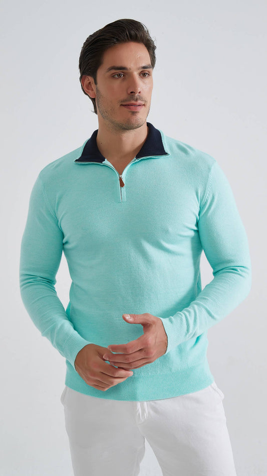 Maglione uomo con collo camionneur Cashmere Touch verde acqua