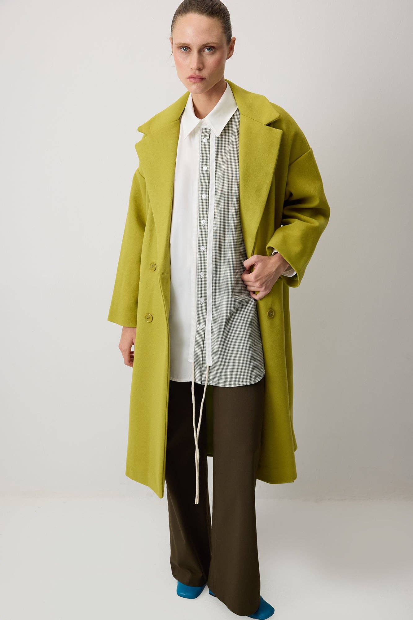Camicia in popeline color block con arricciature