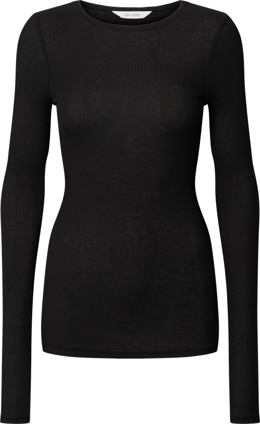 Maglia a manica lunga Lise in cotone biologico a coste nera