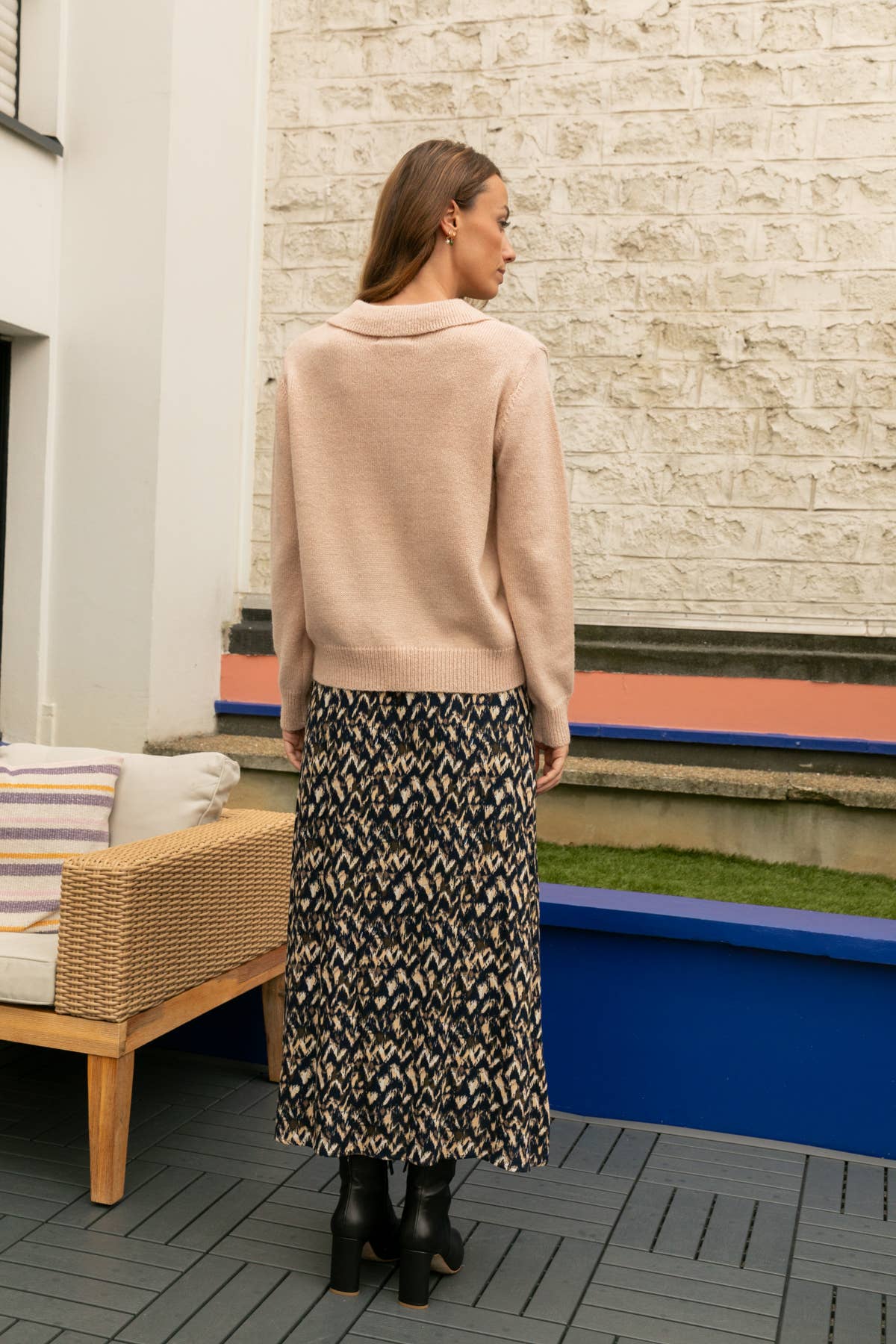 Gonna lunga Jade con stampa, vita elastica e bottoni frontali