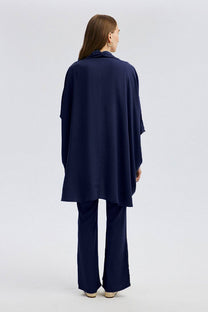 Tunica con collo arricciato blu navy