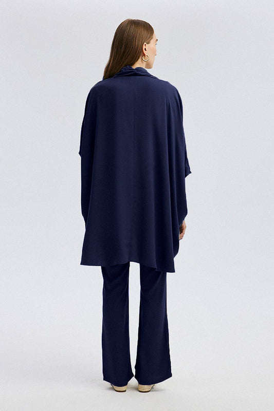 Tunica con collo arricciato blu navy