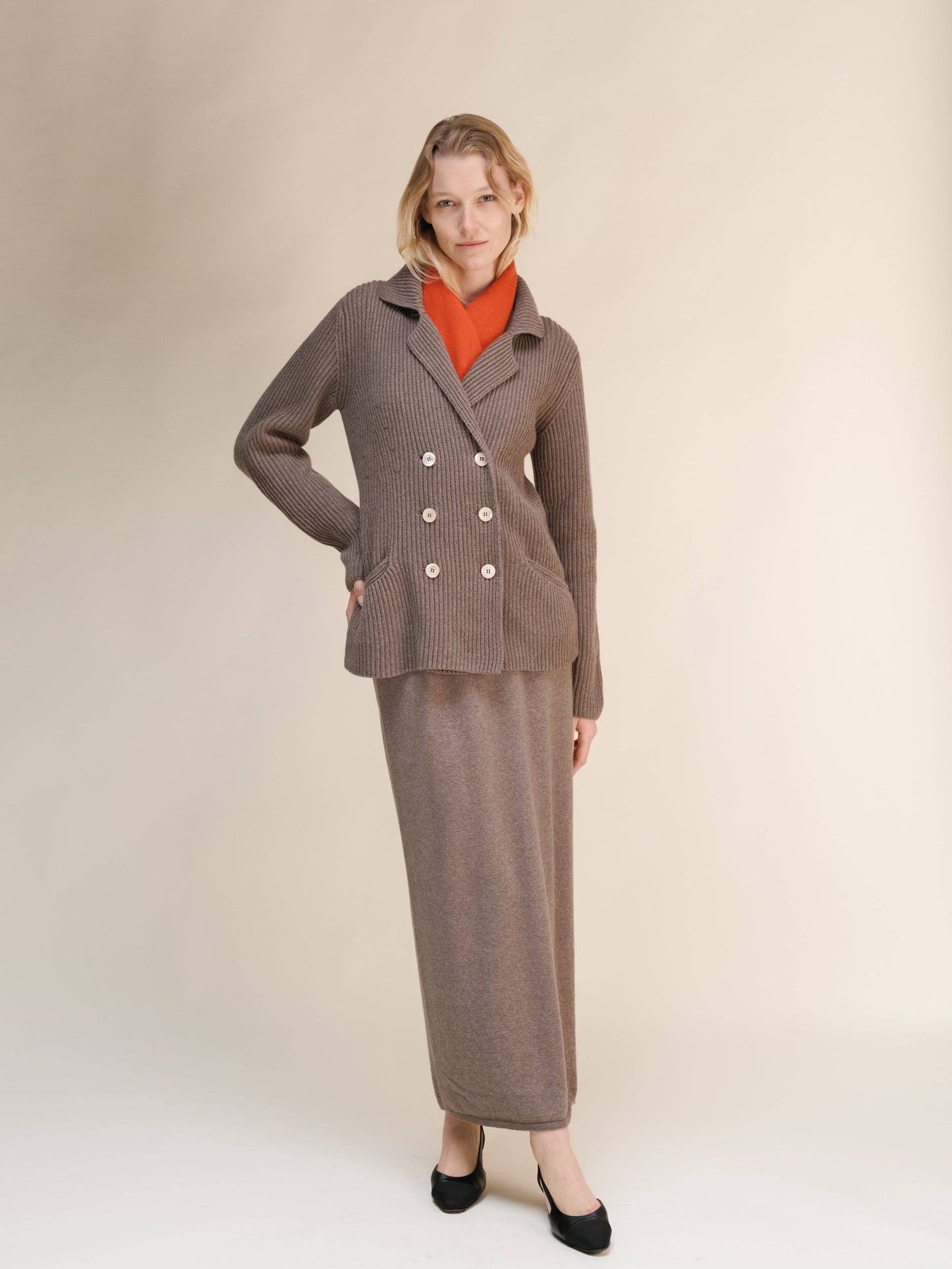 Giacca doppiopetto in maglia misto cashmere