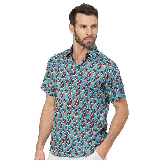 Camicia estiva uomo in voile di cotone a maniche corte