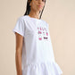 T-shirt bianca con stampa e balza