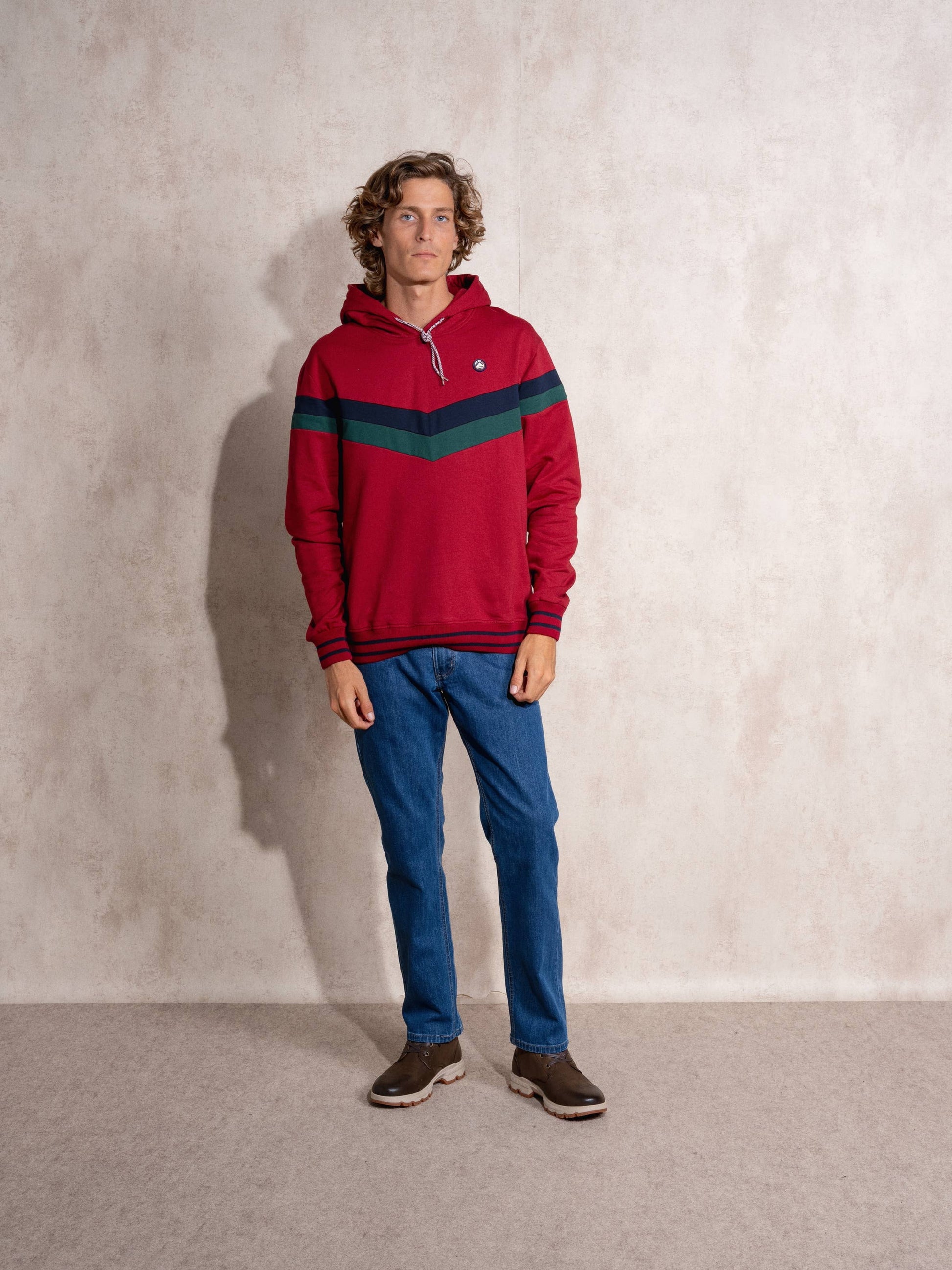 Felpa con cappuccio color block da uomo