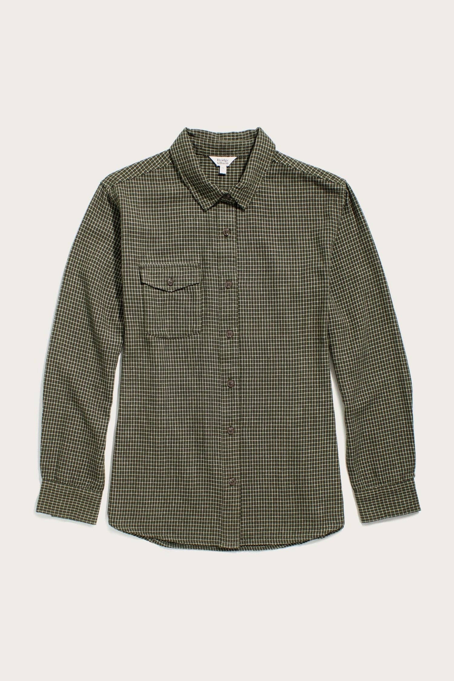 Camicia Bird a quadretti oliva in cotone biologico