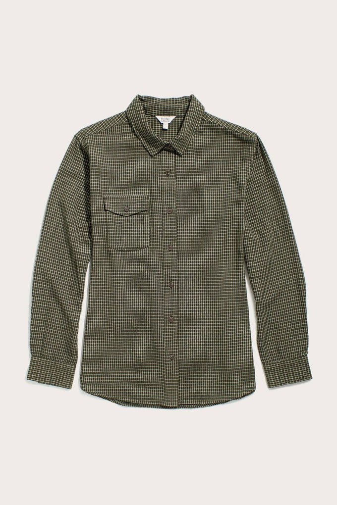 Camicia Bird a quadretti oliva in cotone biologico