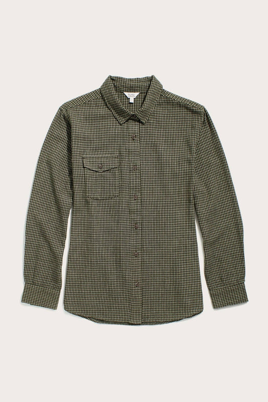 Camicia Bird a quadretti oliva in cotone biologico