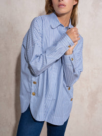 Blusa camicia oversize in cotone con bottoni dorati