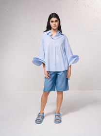 Blusa a righe con volant rinforzati