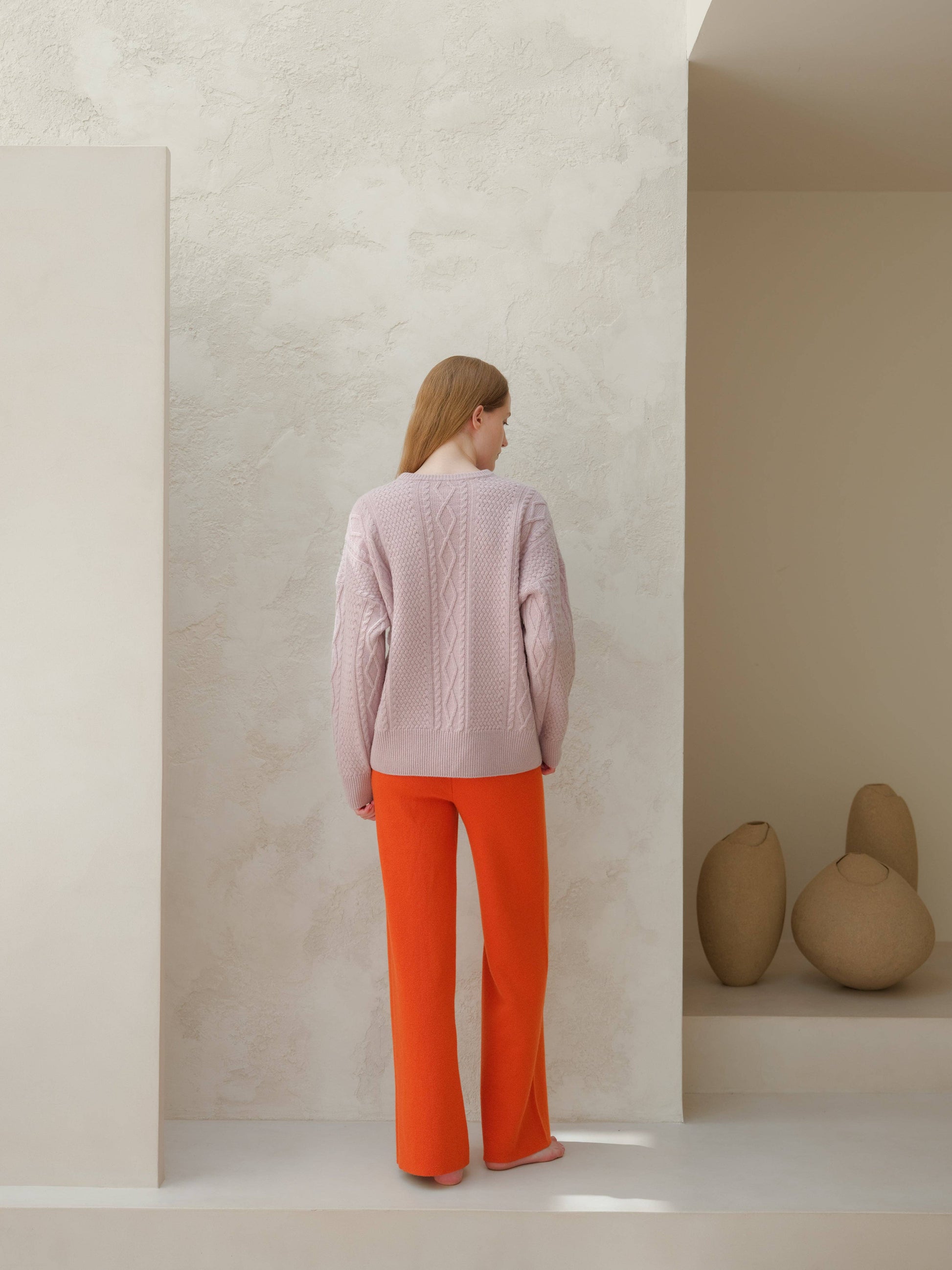 Maglione girocollo a coste da pescatore in misto cashmere