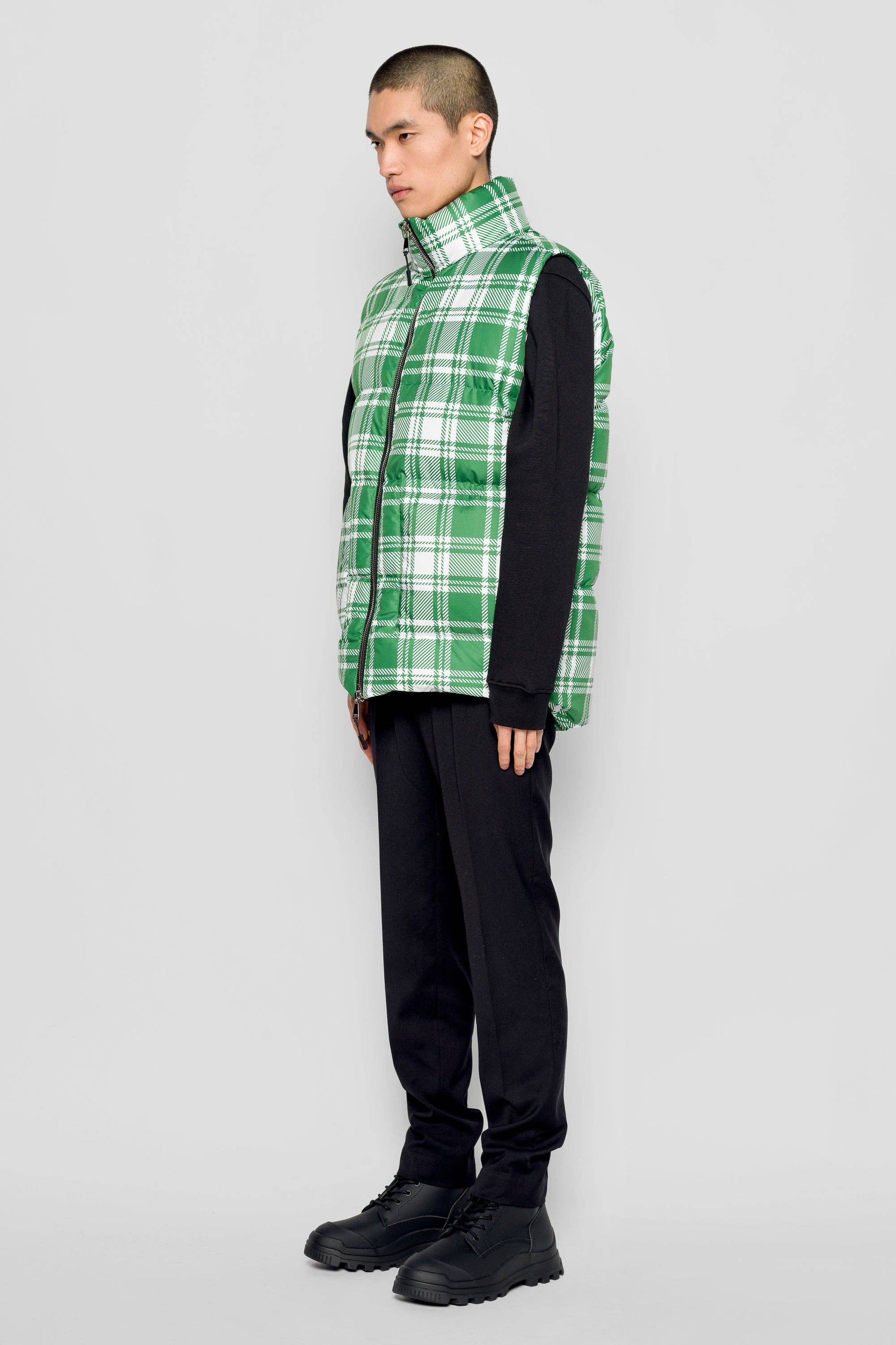 Gilet imbottito Gora tartan verde e bianco