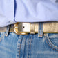 Cintura donna in pelle metallizzata oro con fibbia dorata