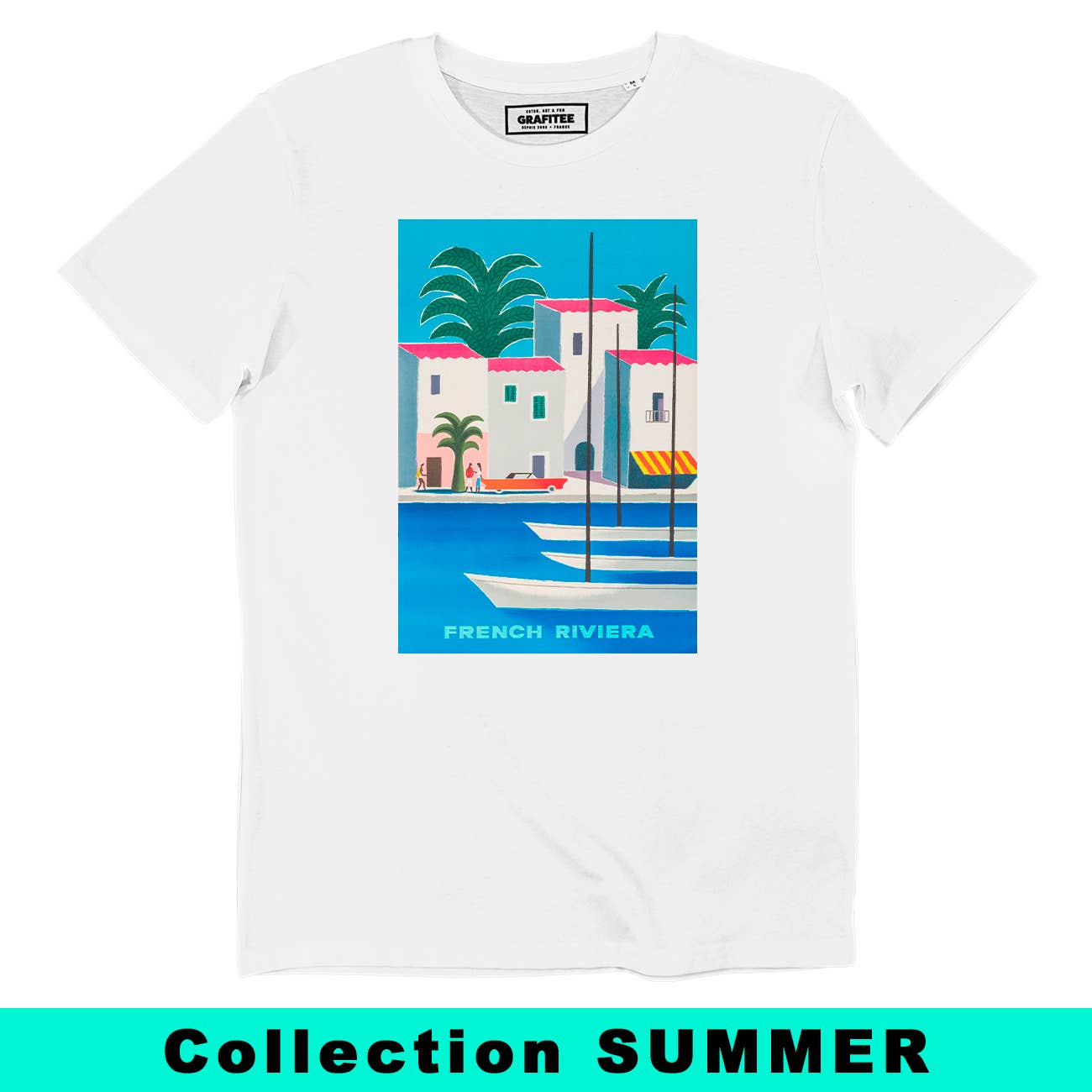 T-shirt French Riviera vintage artistica in cotone biologico