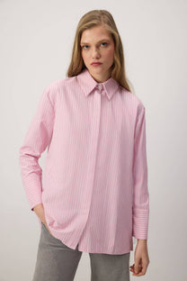 Camicia Oversize a Righe con Dettagli in Chiffon