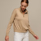 Maglione polo in maglia con zip e micro strass