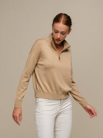 Maglione polo in maglia con zip e micro strass